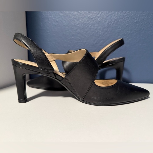 Calvin Klein Latin Pointed Toe Black Slingback Asymmetrical Strap Pumps - Picture 4 of 9
